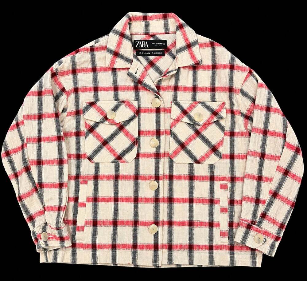 Zara Plaid Overshirt Size XS Red Black Italian Fabric Shacket
